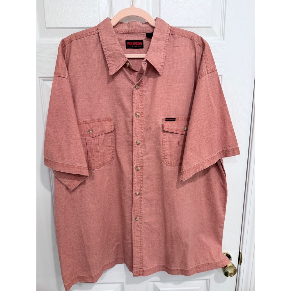 Wolverine Mens XXL Short Sleeve Button Down Shirt Red 100% Cotton Workwear